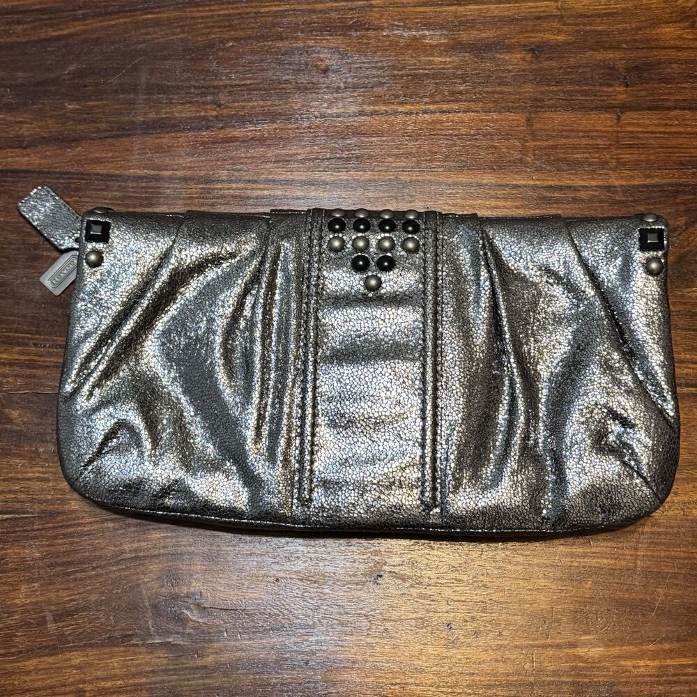 COACH Kristin Studded Clutch Black Silver Leather NWOT Punk Rock Chic - Picture 5 of 13